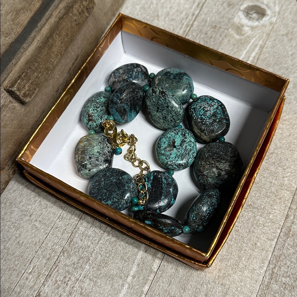 Kenneth Jay Lane euc vintage chunky turquoise crystal rock gemstone necklace - Picture 9 of 9